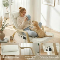 HOMCOM Schaukelstuhl mit Massage, Heizung, Kopfstütze & Fußstütze, Samtbezug, Relaxsessel, Cremeweiß(m-8)