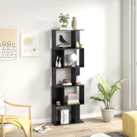 HOMCOM Bibliotecă mobilă modernă cu 5 rafturi din lemn, design modern, 60x24x184,5 cm, negru(m-10)