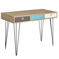 HOMCOM Scrivania Moderna con 3 Cassetti Multicolore in Legno e Metallo, Scrivania per Camera e Ufficio in Stile Nordico, 110x50x77.5cm(m-1)