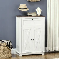 HOMCOM Credenza Bassa da Cucina in Stile Rustico con Cassetto e Armadietto con Ripiano Regolabile, Bianco(m-2)