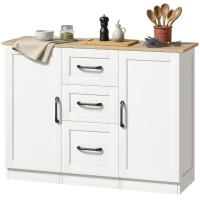 HOMCOM Buffet salon, meuble de rangement avec 2 portes à fermeture douce et 3 tiroirs, 110x35x80,4cm, blanc et bois naturel(m-13)