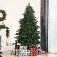 HOMCOM Künstlicher Weihnachtsbaum 180 cm Tannenbaum künstlich mit 748 Spitzen, 3 verschiedenen Blätterformen flammhemmend Christbaum mit Metallständer für drinnen(m-10)