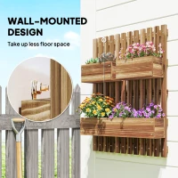 Outsunny Wall-mounted Wooden Garden Planters with Trellis, Drainage Holes and 3 Planter Boxes for Patio, Carbonised(m-4)