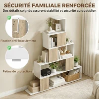 HOMCOM Étagère de rangement, bibliothèque géométrique à 5 niveaux, pour bureau, salon, chambre, blanc et bois naturel(m-7)
