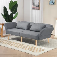 HOMCOM Canapé convertible 3 places design clic clac dossier inclinable et accoudoirs réglables tissu effet lin gris(m-10)