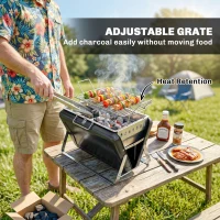 Outsunny Charcoal BBQ Grill Portable Stainless Steel Barbecue with Tilting Grate for Camping Picnic Garden Black(m-5)