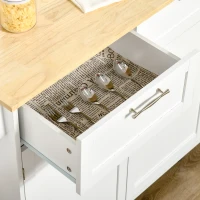HOMCOM Modern Rolling Kitchen Island Storage Cart Utility Trolley with Rubberwood Top Two Drawers-White(m-8)