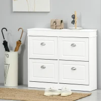 HOMCOM Armoire à Chaussures Meuble à Chaussures Rangement dim. 98L x 24l x 83H cm 4 Portes abattantes Double Niveau MDF Blanc(m-14)