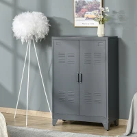 HOMCOM Armoire de bureau à 3 niveaux, meuble de rangement bureau métallique avec 2 portes et étagères réglables(m-10)