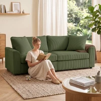 HOMCOM Canapé 3 places 212 cm avec 2 coussins à ressorts, tissu velours côtelé, pour salon, chambre, bureau à domicile, vert(m-8)