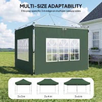 Outsunny Gazebo Side Panels, Sides Replacement with Window for 3x3(m) or 3x4m Pop Up Gazebo, 2 Pack, Green(m-7)