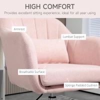 HOMCOM Swivel Accent Chair, Linen Fabric Tub Vanity Chair, Modern Armchair with Adjustable Height and Lumbar Support for Living Room Bedroom Salon Make up Room Dressing Table, Pink(m-6)