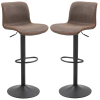 HOMCOM Lot de 2 tabourets de Bar Vintage réglable pivotant avec Repose-Pied PU Marron surpiqûre Orange(m-17)