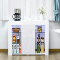 HOMCOM Credenza Moderna a Anta con Luci LED e Mensole in Vetro, Mobile Multiuso in Legno con Finitura Lucida, 97x35x83cm, Bianco(m-10)