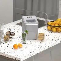 HOMCOM Machine à glaçons autonettoyante, 12kg en 24h, 9 glaçons en 8 minutes, ice maker Portable Avec cuillère et panier, capacité réservoir eau 1,8 L, pour la maison/cuisine/camping, PP argenté(m-2)
