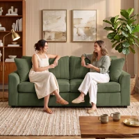 HOMCOM Canapé 3 places 212 cm avec 2 coussins à ressorts, tissu velours côtelé, pour salon, chambre, bureau à domicile, vert(m-7)