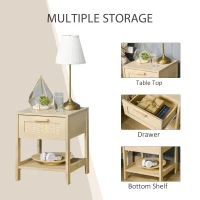HOMCOM Nightstand with Rattan Drawer and Storage Shelf, Bedside End Table for Bedroom, Living Room(m-5)