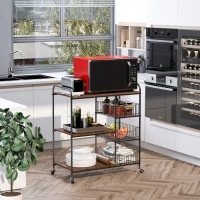 HOMCOM kichen Cart Storage Trolley Dining Serving Cart w/ Shelves Baskets Handles Wheels Home Living Room Kitchen Brown Black(m-2)