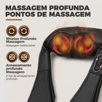 HOMCOM Massageador Cervical e de Costas com Calor e 8 Nós Shiatsu 3 Intensidades de Amassamento 3D Preto(m-4)