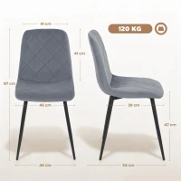 HOMCOM Conjunto de 4 Cadeiras de Jantar Modernas Cadeiras de Cozinha Estofadas em Veludo com Pés de Aço 45x54x87 cm Cinza(m-3)