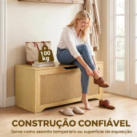 HOMCOM Baú de Arrumação 108L com Painel de Ratã e Tampa com Braços de Apoio, 80x40x45 cm, Carvalho(m-7)