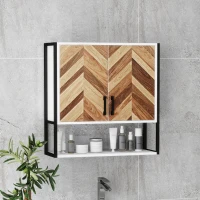 HOMCOM Armário de Parede para Casa de Banho com 2 Portas Prateleiras Ajustáveis e Prateleira Aberta 59x20x60 cm Branco e Madeira(m-10)