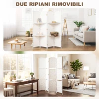 HOMCOM Paravento da Interno a 4 Pannelli Pieghevole con Mensole 160x170 cm, Bianco(m-5)