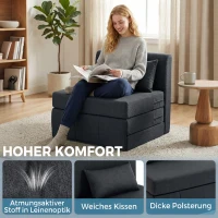 HOMCOM 2-in-1 Schlafsessel Klappbares Sofa-Bett mit Leinenstruktur, Gepolstertes Gästebett Klappstuhl, Dunkelgrau(m-5)