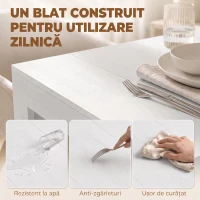 HOMCOM Masă Extensibilă Convertibilă în Consolă pentru 10 Persoane, PAL, Oțel, 240 x 90 x 78 cm, Alb(m-7)