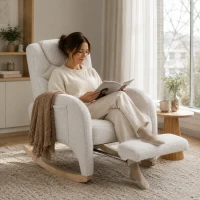 Teddy Schommelstoel met Voetensteun Comfortabele Voedings en Relaxfauteuil met Hoge Rugleuning Wit(m-12)