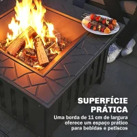 Outsunny Fogareiro Exterior Quadrado em Aço, 67x67x47 cm, com Atiçador e Tampa de Malha, para Festas, Preto(m-5)
