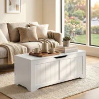 HOMCOM Panca Contenitore con Apertura a Ribalta e Cerniere di Sicurezza, 80x40x45 cm, Bianco(m-8)