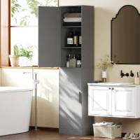 HOMCOM Meuble de salle de bain colonne avec 2 portes et 4 étagères réglables, 40 x 35 x 180 cm, gris(m-2)