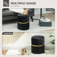 HOMCOM Velvet-Feel Storage Ottoman - Black(m-6)