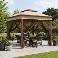 Outsunny 3 x 3(m) Pop Up Gazebo, Height Adjustable Instant Event Shelter with Netting and Carrying Bag, Beige(m-2)