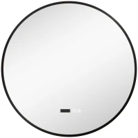 HOMCOM Specchio Bagno con Luce LED Regolabile, Antiappannamento e Display Tempo e Temperatura, Ø70 cm, Nero(m-11)