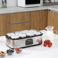 HOMCOM Yogurtiera Elettrica 25W con 8 Vasetti Inclusi, Timer 1-48 Ore e Temperatura Regolabile 20-50°C, 36x18.8x14cm, Argento(m-2)