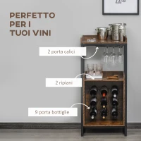 HOMCOM Mobile Portabottiglie Stile Industriale con Cantinetta Vini per 9 Bottiglie e Portacalici, Marrone(m-4)
