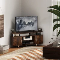 HOMCOM Meuble TV pour téléviseur jusqu'à 55 avec grand plateau, placards à portes et compartiment ouvert, marron(m-2)