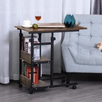 HOMCOM Beistelltisch mit Rollen, höhenverstellbar, kompakt, 2 Ablageböden, Metallrahmen, 80x40x72-82 cm, Braun(m-10)