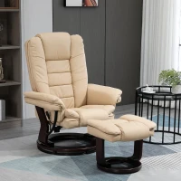 HOMCOM Fauteuil relax inclinable 135° grand confort pivotant 360° avec repose-pieds revêtement PU beige(m-2)