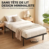 HOMCOM Cadre de lit 90 x 200 cm avec sommier en métal, lit simple avec rangement au-dessous, sans bruit, montage facile, noir(m-6)