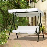 Outsunny Balancelle de Jardin 3 Places Toit Inclinaison réglable Coussins Assise et Dossier 1,72L x 1,1l x 1,52H m Acier Noir Polyester Blanc(m-10)