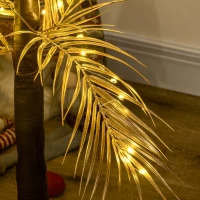 HOMCOM Árvore Palmeira com 150 Luzes LED IP44 Branco Quente Árvore Decorativa para Festas Interior 21x21x150cm Dourado(m-8)