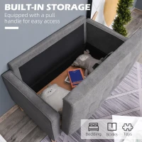 HOMCOM 2 Seater Storage Sofa, Fabric Couch with Hidden Under Seat Storage, Thick Cushions, Compact Space Saving Settee with Rubberwood Legs for Living Room, Apartment, Grey(m-4)