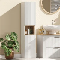 HOMCOM Mobile da Bagno a 2 Ante con Spazio Aperto e Ripiani Regolabili, in Legno, 30x24x140 cm, Bianco(m-10)