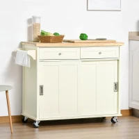 HOMCOM Isola per Cucina per Utensili e Accessori con Cassetti, Armadietto e Portasciugamani, 110x49.5x89.5 cm, Bianco(m-10)