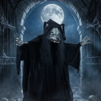 HOMCOM 67"/170cm Life Size Animated Ghost with Werewolf Mask, Halloween Decorations Outdoor Indoor, Scary Halloween Animatronic(m-8)