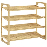 HOMCOM Schuhregal aus Bambus, 15,5 cm Regalhöhe, belüftetes Latten-Design, 76 x 33 x 67 cm, Naturholz-Effekt(m-1)