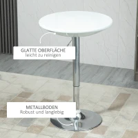 HOMCOM bartafel moderne eettafel bureau hoogte instellen metaal ABS-lak wit Ø 61 x 76-97 cm(m-6)